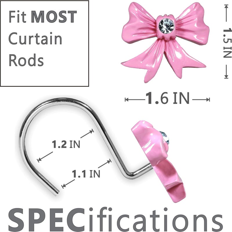 Popkozzi Pink Decorative Shower Curtain Hooks: Cute Bow Knot Shaped Rustproof Stainless Steel Shower Curtain Rings for Holiday Bathroom Décor - Chic Coquette Bathroom Accessories & Gift Set for Girls Kids - Image 3